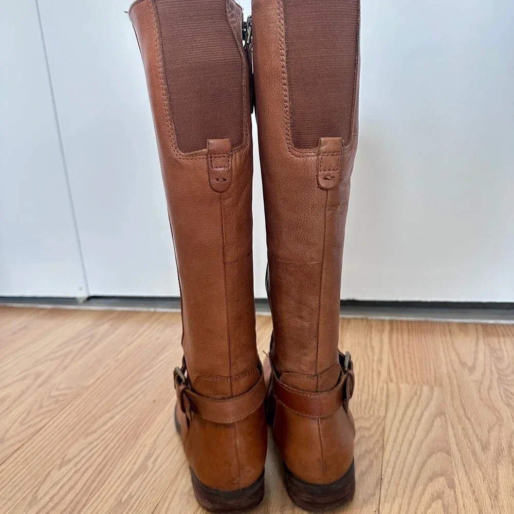 FRANCO SARTO Cognac Brown Leather Knee-High Riding Boots, Sz 6 Fall Moto Chic